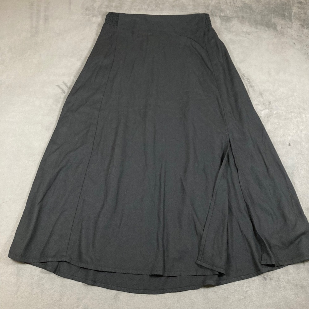 Old Navy Black Smocked Waist Side Slit Rayon Maxi Skirt Womens Medium